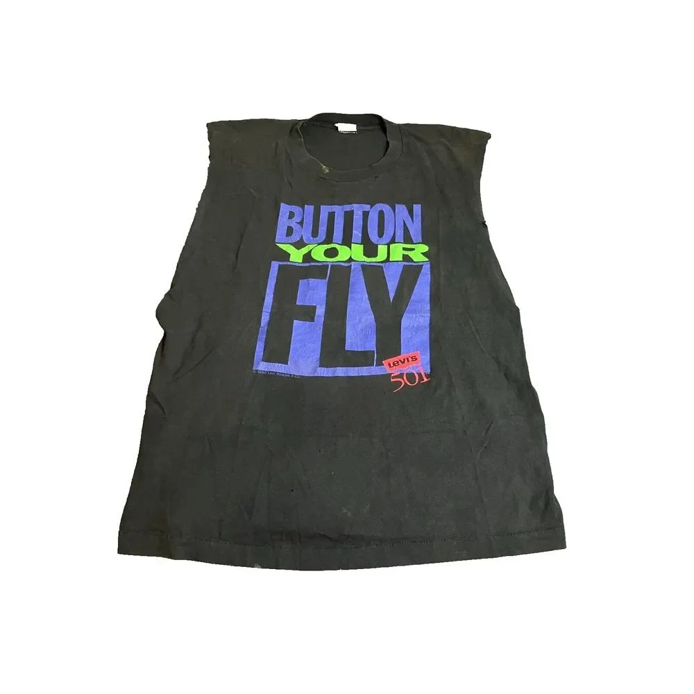 VTG Levi's 501 Shirt Adult Medium Button Your Fly Tank Single‎ Stitch Promo Mens